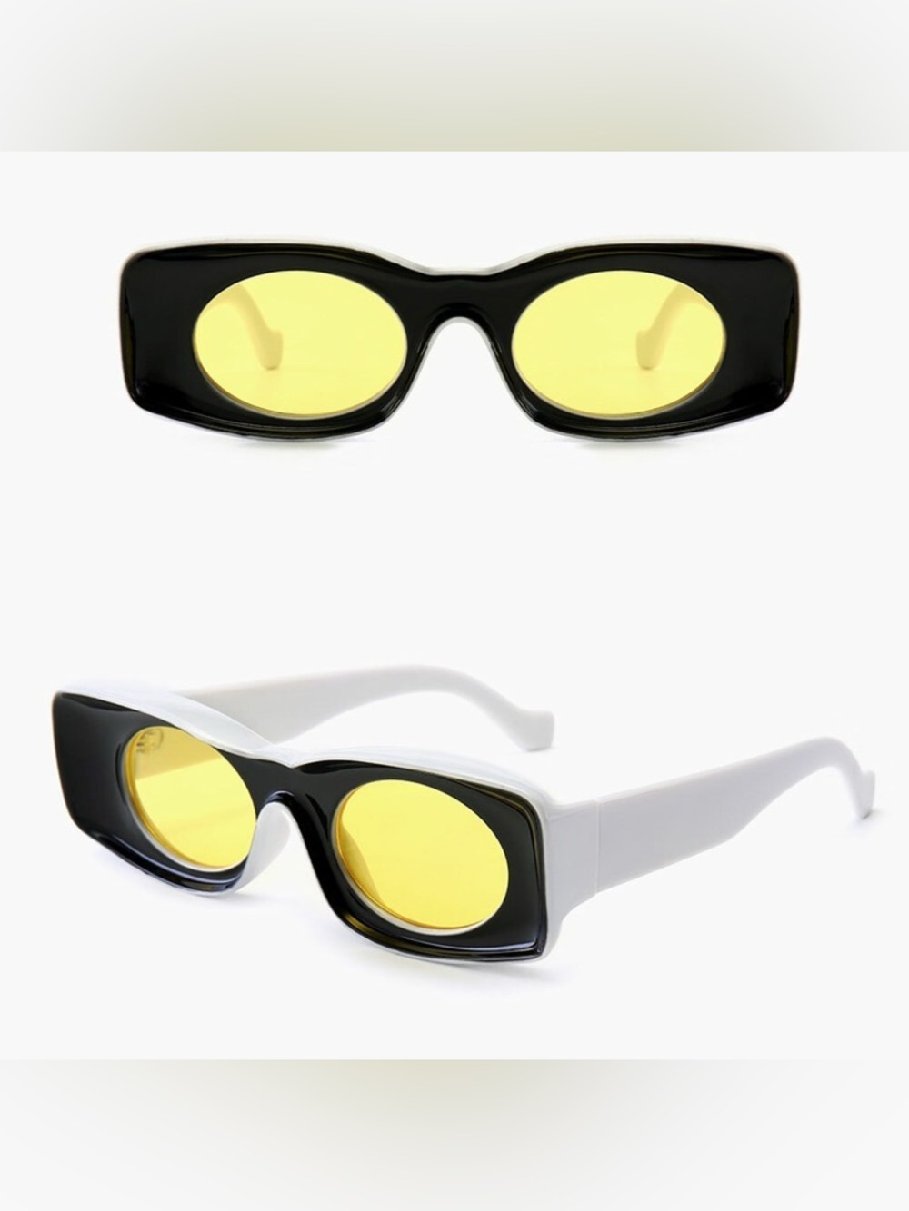 Retro Rectangular Sunglasses with Yellow Lenses